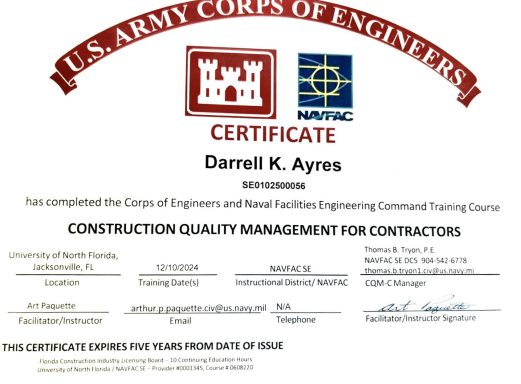 USACE Construction Quality Management Certification